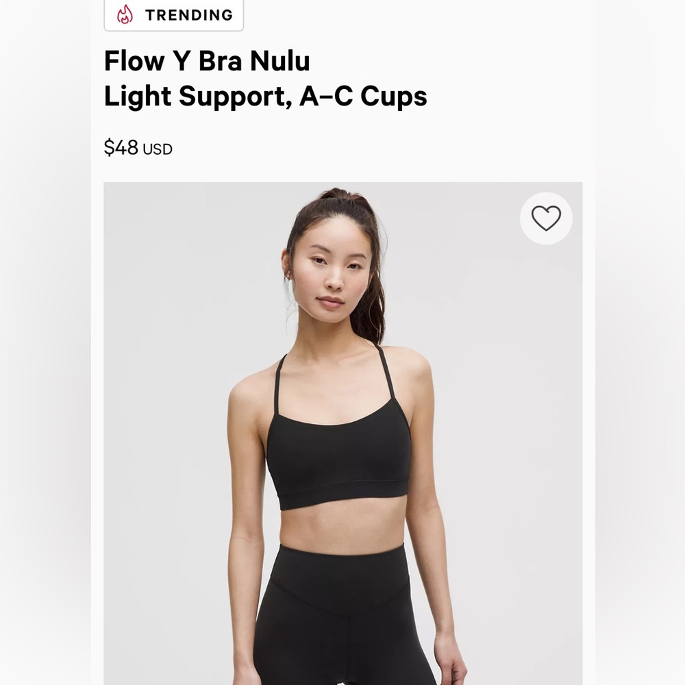 Lululemon Flow Y Bra Nulu
Light Support Sports Bra Black